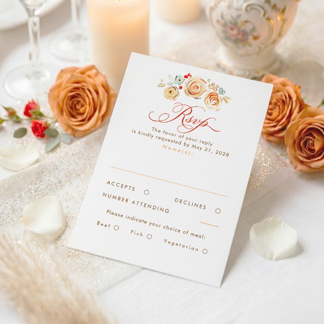 Earthy Flowers Whimsical Elegant Wedding RSVP Card (Cute Terracotta Floral Elegant Wedding RSVP Cards )