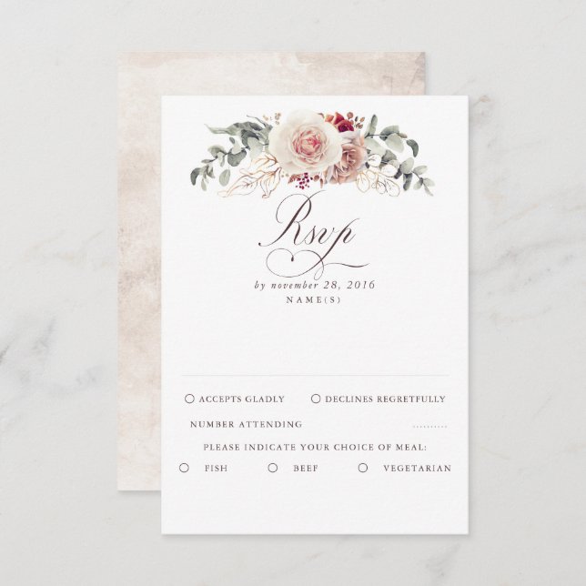 Earthy Shades Foliage Boho Weding RSVP (Frente/Verso)