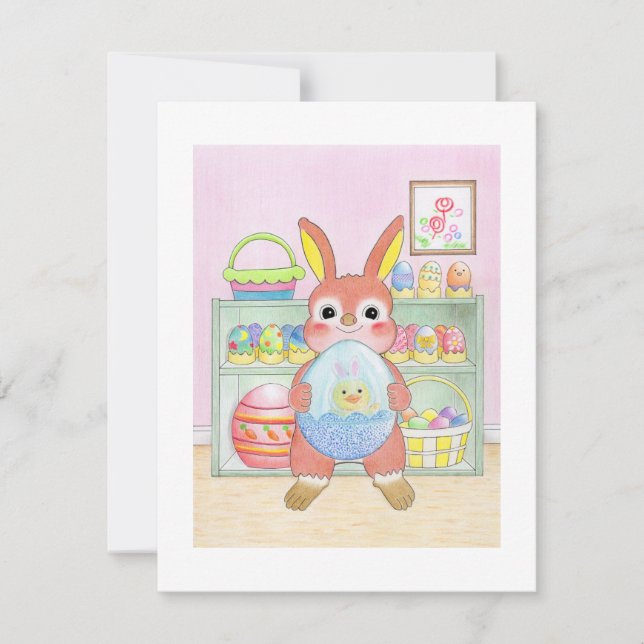 Easter Bunny Rabbit Eggs Kids Flat Card (Frente)