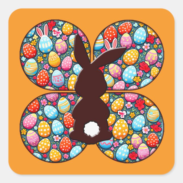 Easter Bunny Silhouette – Colorful Egg Autocolante (Frente)