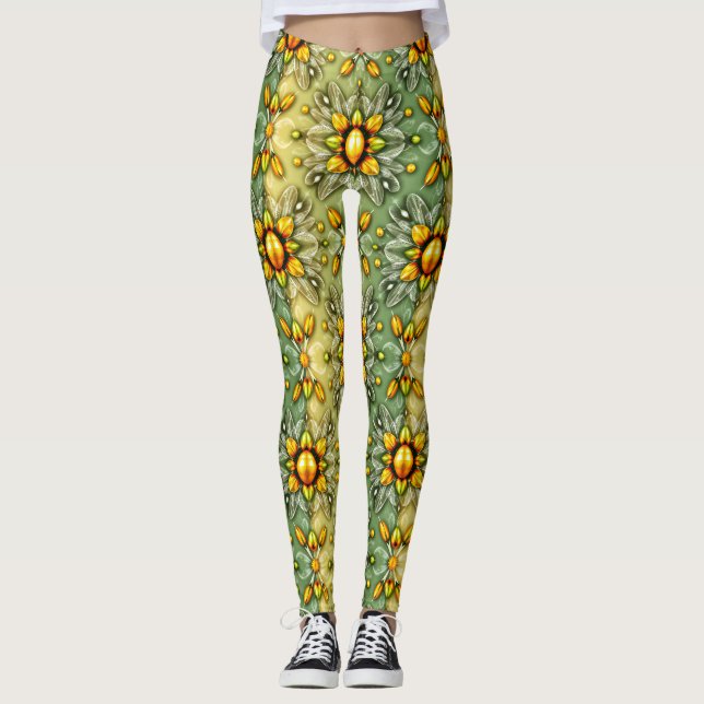 EASTER EGGS ~ Green Yellow 3D ~  Leggings (Frente)