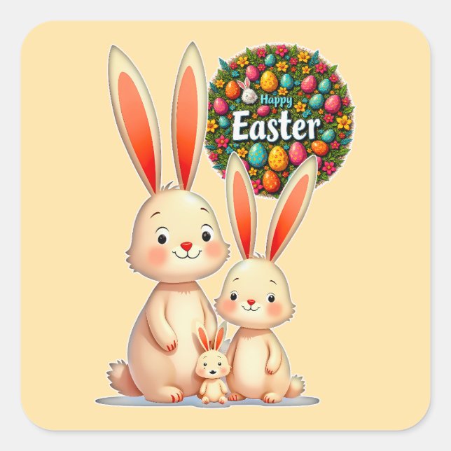 Easter Family – Cute Bunny Celebration Autocolante (Frente)