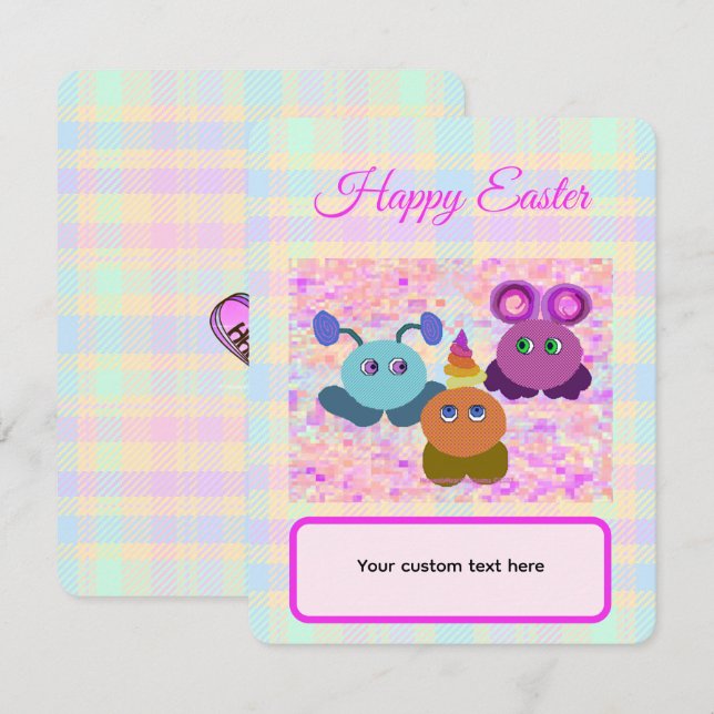 Easter Pastel Plaid Flat Card with Envelope (Frente/Verso)