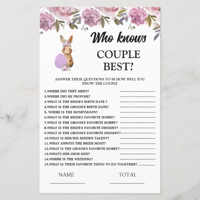 Easter Who knows Couple  Baby Shower Game (Frente)