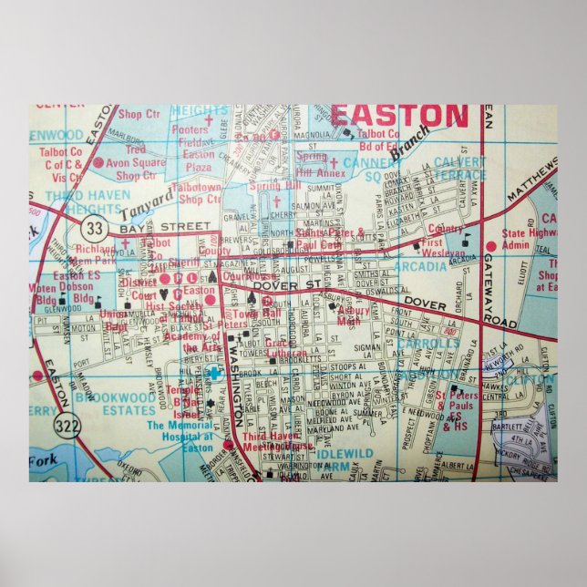Easton, Poster do MD Vintage Map (Frente)