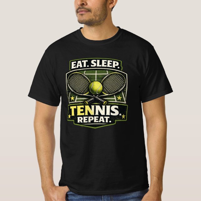Eat Sleep Tennis Repeat T-Shirt – Funny Tennis Lov (Frente)