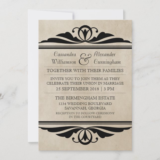 Ebony Elegant Deco Convite de casamento (Frente)