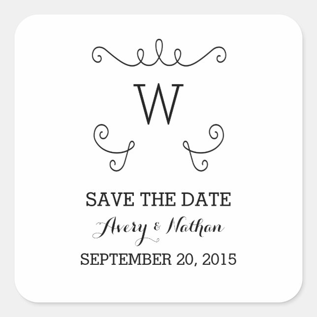 Ebony Whimsical Flourish Salve os adesivos de Data (Frente)