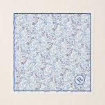Echarpe Abstrato Blue Watercolor Curvas Monograma<br><div class="desc">As curvas de abstrato branco, de cor azul clara a escura, pintadas à mão estão contidas numa borda azul estreita e branca mais larga, com um monograma personalizável no canto inferior direito. Personalize-o com a sua inicial na barra lateral. Faz um presente excelente para ela. As curvas S azuis, formas...</div>
