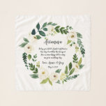 Echarpe Alabaster Floral Wreath Flower Girl Poem<br><div class="desc">Dê a sua floricultura com um doce cachecol chiffon com seu nome, seus nomes, e um poema carinhoso cercado por uma coroa botânica de folhagem verde-aquática e flores brancas de aquarela que combinam com nossa suíte floral de Alabastro. Poema diz: "Hoje você segura um cesto de flores, um dia será...</div>