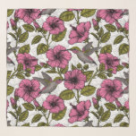 Echarpe Aves de capoeira e flores de hibisco rosa<br><div class="desc">Padrão sem costura com beija-flores desenhados à mão e flores de hibisco</div>