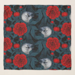 Echarpe Aves e flores vermelhas de pénia com folhas azuis<br><div class="desc">Aves vetoras pintadas à mão e flores de pénia</div>