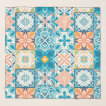 Echarpe azulejos ornamentados em azul e laranja<br><div class="desc">Azulejos coloridos desenhados à mão,  design decorativo floral,  azulejos ornamentados</div>