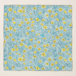 Echarpe Buttercups, amarelo, azul e branco<br><div class="desc">Padrão pintado à mão com raposas e ampolas</div>