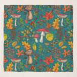 Echarpe Cogumelos, folhas, loucos e bagas de outono, em az<br><div class="desc">Padrão vetorial а pintado com vários cogumelos do outono,  folhas caídas,  bolotas,  bagas e insetos</div>