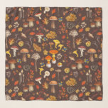 Echarpe Cogumelos selvagens em castanho<br><div class="desc">Entra numa terra maravilhosa da floresta com este padrão com uma matriz de cogumelos selvagens,  folhas de outono,  bagas e bolotas. Pintado em ricas cores do outono,  cada elemento dá vida à essência da floresta,  mostrando a diversidade e o encanto da natureza.</div>