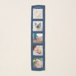 Echarpe Colagem de Fotografias do Nome Personalizado 5<br><div class="desc">Personalizado Nome da Família 5 Foto Colagem Scarf Fotografias personalizadas modelo azul marinho com colagem pessoal personalizada e única,  grelha de imagens moderna e legal para uma bela ideia de presente da família.</div>