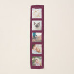 Echarpe Colagem de Fotografias do Nome Personalizado 5<br><div class="desc">Nome da Família Personalizada Burgundy Dardy,  Dardy,  cherry wine 5 Photo Collage Scarf modelo de fotografias personalizadas com colagem pessoal personalizada e única,  grelha de imagens moderna e legal para uma bela ideia de presente da família.</div>