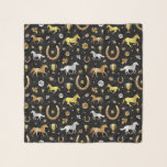 Echarpe Corrida de Cavalo Derby Day Party Black Dourado<br><div class="desc">Celebre seu derby de corridas favorito com este padrão maravilhoso. A design é feita em tons de ouro, prata e bronze em preto, com um ligeiro efeito de mármore. O padrão do ornamentado inclui cavalos, troféus, ferraduras e rosas. Entre em contato com FancyCelebration para obter alterações. Consulte os suprimentos da...</div>