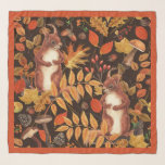 Echarpe Esquilos e flora autóctones em castanho escuro<br><div class="desc">Esquilos pintados à mão e flora florestal do outono</div>
