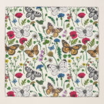 Echarpe Flores e borboletas selvagens em branco<br><div class="desc">Coleção de várias borboletas e flores selvagens pintada à mão.</div>
