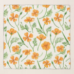 Echarpe Folhas da Califórnia, flores no verão, verdinho<br><div class="desc">Papoilas impermeáveis pintadas à mão em laranja e verde</div>