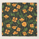 Echarpe Folhas da Califórnia, flores no verão, verdinho<br><div class="desc">Papoilas impermeáveis pintadas à mão em laranja e verde</div>