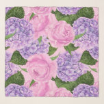Echarpe Hydrangea e padrões de colônia<br><div class="desc">Padrão feito de peônia e flores de hydrangea pintadas com aquarelas</div>