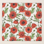 Echarpe Jardim de papoila em coral e castanho<br><div class="desc">Papoilas vermelhas com padrão uniforme,  pintadas manualmente com marcadores de álcool</div>