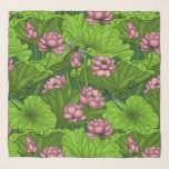 Echarpe Jardim Lotus<br><div class="desc">Flores de lótus desenhadas à mão,  folhas e libélulas. Design de padrão</div>