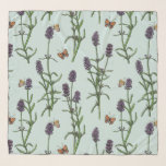 Echarpe Lavandas e borboletas no vidro marinho<br><div class="desc">Cor d'água pintada à mão e padrão de tinta com lavanda e borboletas</div>