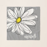 Echarpe Margarida Whimsical - cinza - nome do script de te<br><div class="desc">Uma dúzia de desenhos de margarida. As linhas modernas são desenhadas à mão e incluem pétalas brancas e um centro amarelo para a flor. O fundo é uma cinza macia e pastel - e o nome é um roteiro de tendências em branco. Você pode adicionar um nome, um monograma ou...</div>