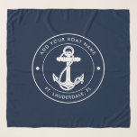Echarpe Marinho Náutico Nome de Barco Azul Ancorado Person<br><div class="desc">Adicione o nome do barco e encaixe clicando no botão "Personalizar" acima. Coloque a vela em estilo com a nossa troca de barcos personalizada de temas náuticos. O cachecol ostenta um design bonitinho inspirado pelas maravilhas do oceano, apresentando modos marítimos clássicos como uma âncora e corda. Quer você esteja cruzando...</div>