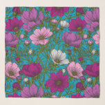 Echarpe Mistura Cosmos em azul<br><div class="desc">Ilustrações vetoriais desenhadas à mão com flores cor-de-rosa do cosmos</div>