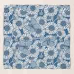 Echarpe Primavera azul, flores silvestres, margaridas<br><div class="desc">Flores margaridas desenhadas à mão e borboletas azuis comuns,  padrão sem costura vetorial</div>