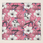 Echarpe Primavera rosa<br><div class="desc">Magnólia florescente e pássaros azuis,  Eu tinha desenhado todos os elementos deste padrão primeiro com tinta no papel,  depois vermelho e colorido no Illustrator para fazer um padrão.</div>