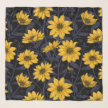 Echarpe Raízes solares, girassol selvagem, amarelo e azul<br><div class="desc">Flores de raízes solares vetoriais pintadas à mão,  padrão vetorial.</div>
