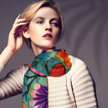 Echarpe Retro Colorido Hippie Floral<br><div class="desc">Este floral vermelho e verde tem um olhar divertido desenhado pela mão que pode ser dos anos 60. Foi imaginado com IA.</div>