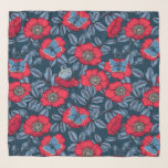 Echarpe Rosa de cão e borboletas em azul e vermelho<br><div class="desc">Padrão de vetor desenhado à mão com rosa de cão e borboletas azuis comuns</div>
