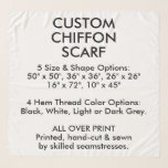 Echarpe SCARF DE CHIFFON Personalizado - GRANDE 50"x50"<br><div class="desc">Personalizado por todo o modelo de vazio SQUARE CHIFFON SCARF de 10" x 50". Seu cachecol é impresso, cortado à mão e costurado por costureiras competentes. Escolha entre 4 cores de thread de acabamento diferentes. O tecido leve de chiffon permite que o impressão seja visível em ambos os lados. Cinco...</div>