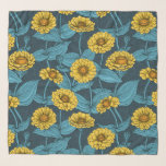 Echarpe Zinnias Amarelas em azul escuro<br><div class="desc">Padrão do vetor das flores pintadas à mão</div>