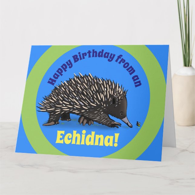 Echidna bonito com o cartão de aniversário dos (Frente)