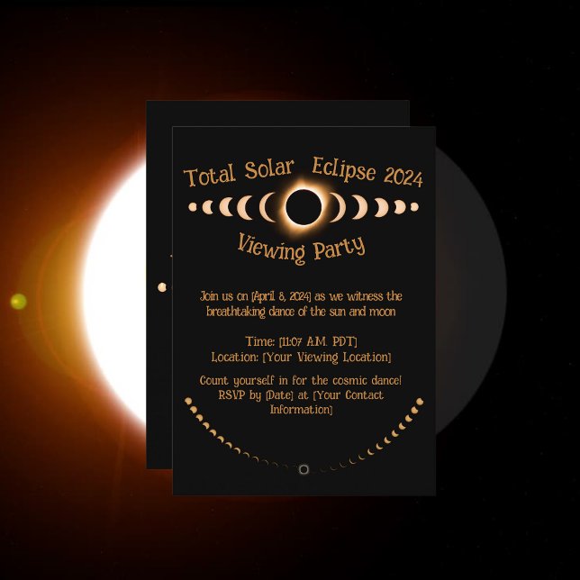 Eclipse Solar Total - Cartão de Nota de Data perso (Total Eclipse Invitation: Witness the celestial ballet: the sun, the moon, and the cosmic dance)