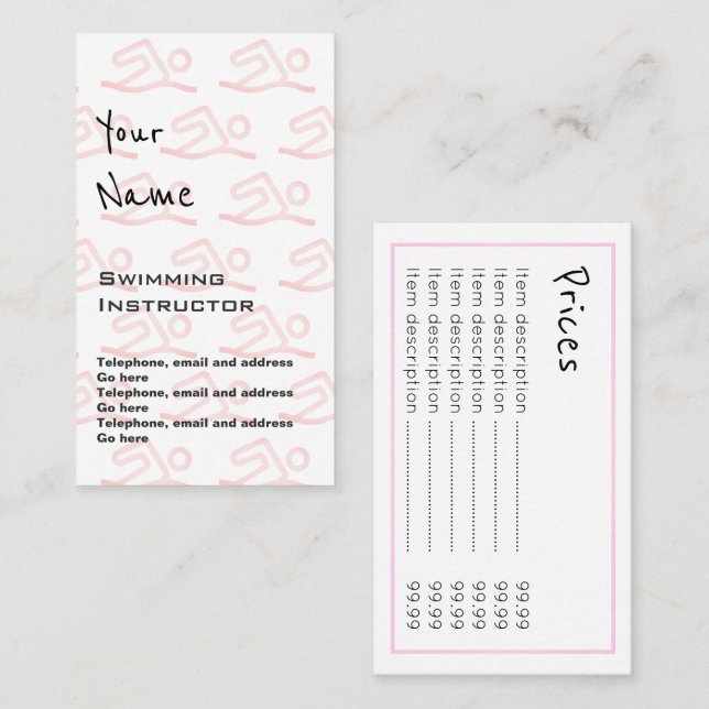 "Ecoa" cartões de preço do instrutor da natação (Frente/Verso)