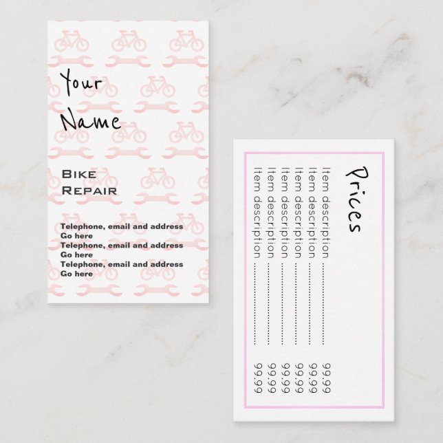 "Ecoa" cartões de preço do reparo da bicicleta (Frente/Verso)