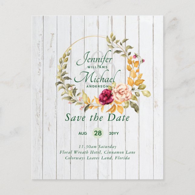 Economize As Datas Floral Wreath BUDG (Frente)