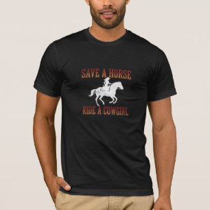 Economize um Cavalo Monte uma Cowgirl Camiseta Wes