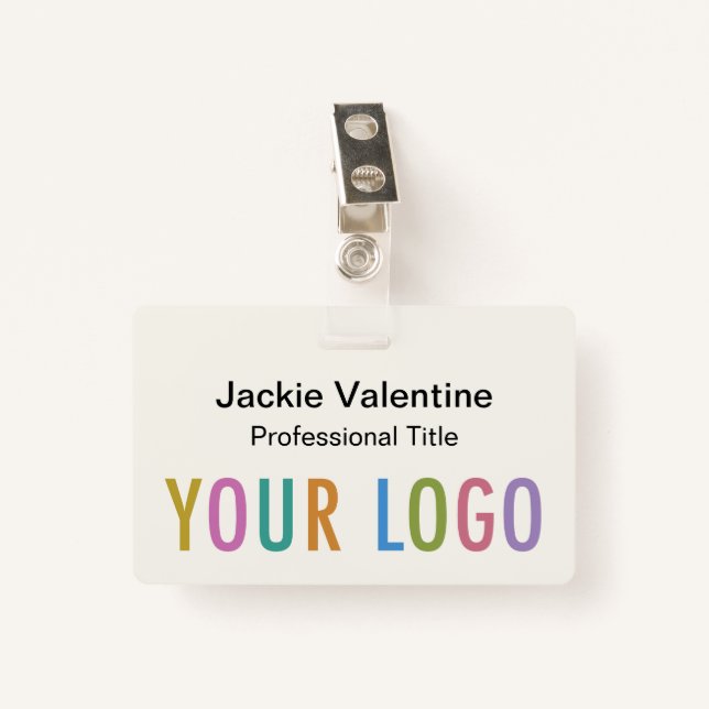 Ecru Crachá de nome de PVC com clipe de rolo ou la (Frente com Clipe)