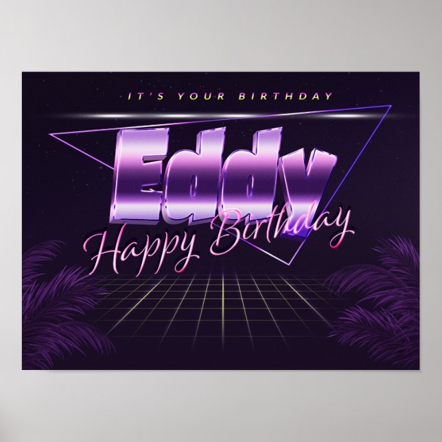 Eddy Name Vorname lila retro Poster Geburtstag (Frente)