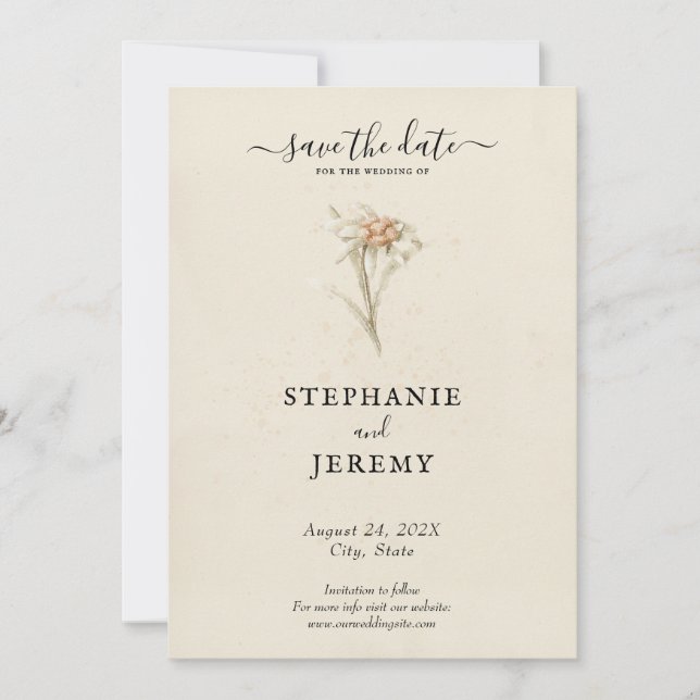 Edelweiss Wildflower Salve o Convite de Data (Frente)